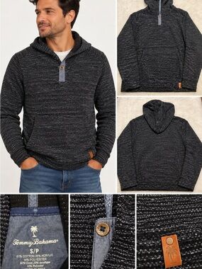 Tommy Bahama Navy Heather Knit Pullover Hoodie